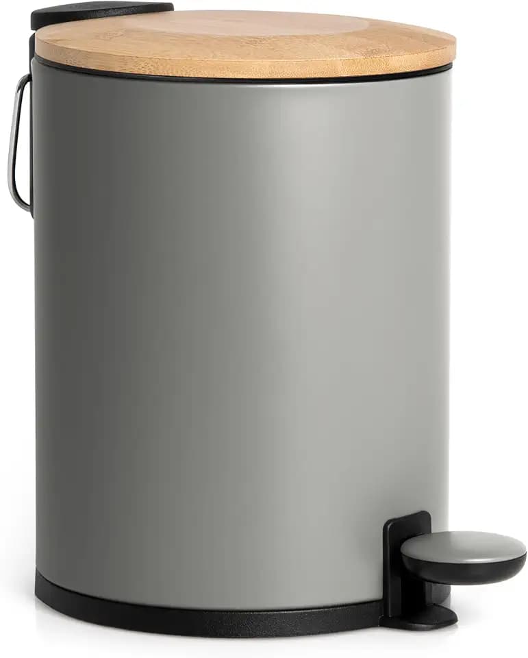 Kazai.® Bambus Kosmetikeimer | Absenkautomatik und Rutschfest | 3 Liter | Grau
