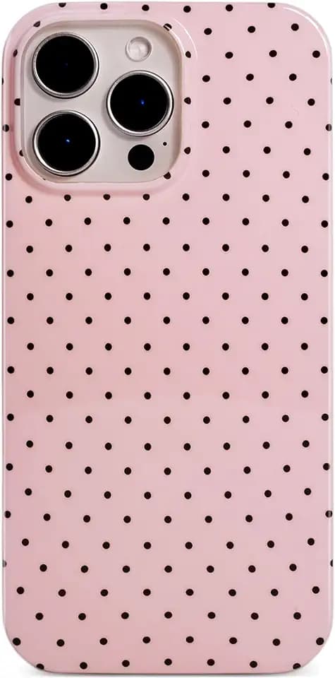 Qokey for iPhone 16 Pro Case Polka Dots - Glossy Pink, 6.3 Inch