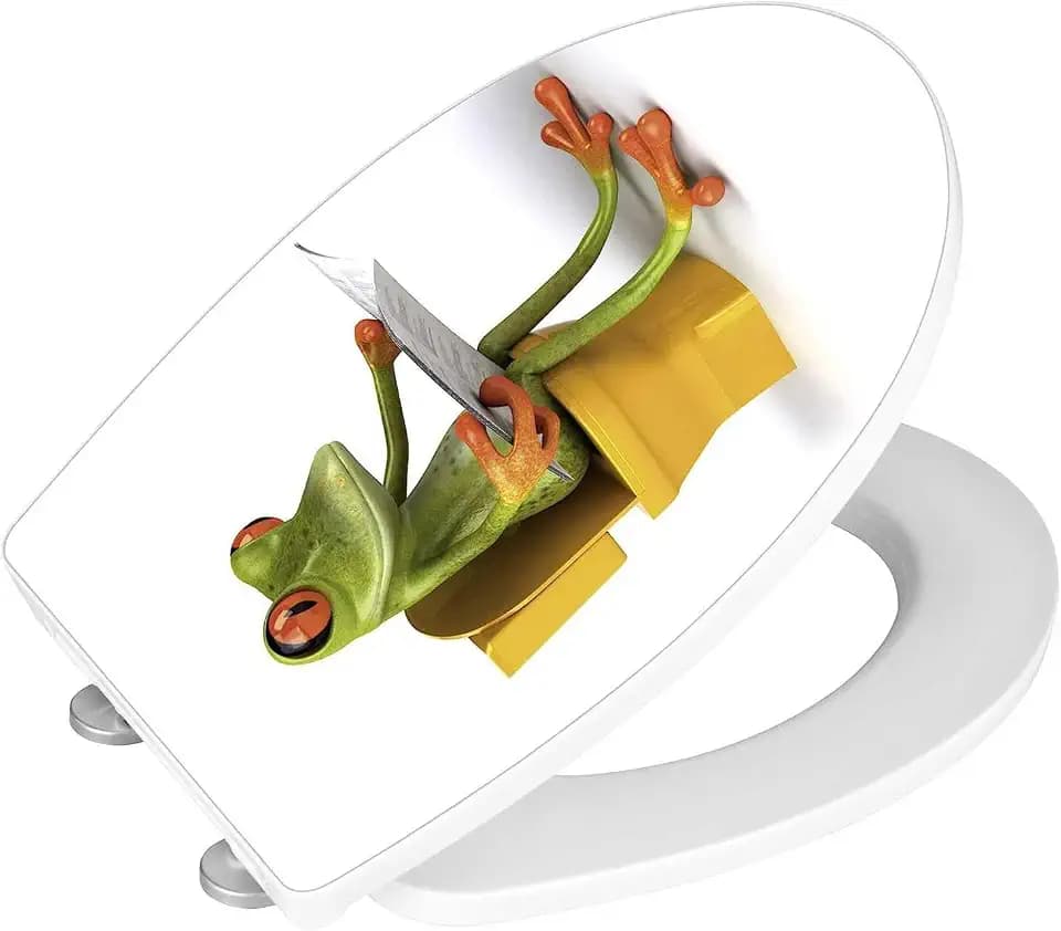 WENKO WC-Sitz Hochglanz Acryl Frog News, High Gloss Oberfläche, hygienischer Toilettendeckel mit Absenkautomatik, aus antibakteriellem Duroplast, 39 x 45 cm