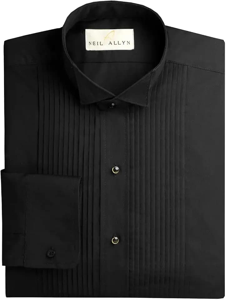 Men's Black Wing Collar 1/4" Pleats Tuxedo Shirt