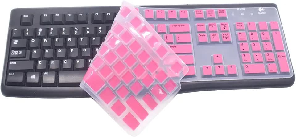 Silicone Keyboard Skin Cover Protector Compatible for Logitech K120 & MK120 Full-Size Wired Keyboard, MK120 & K120 Keyboard Protective Accessories (Pink)