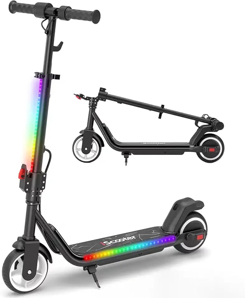 iScooter E Scooter Kinder 8-14 Jahre, 250W Eektroroller mit Bluetooth & Licht (7 Farben & 3 Modi), 3 Fahrmodi 8/13/19km/h, 60Min Fahrzeit bis zu 15km, Faltbar & 90-102 cm Verstellbare Höhe