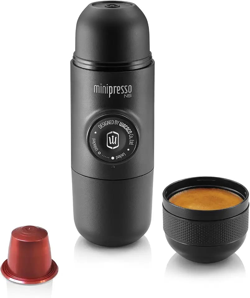 WACACO Minipresso NS Tragbare Espressomaschine, Kompatibel mit *Nespresso®*Kapseln (Original kapseln von NS & kompatible Produkte), Reisekaffeemaschine, Manuell Betätigt, perfekt für Wandern, Schwarz