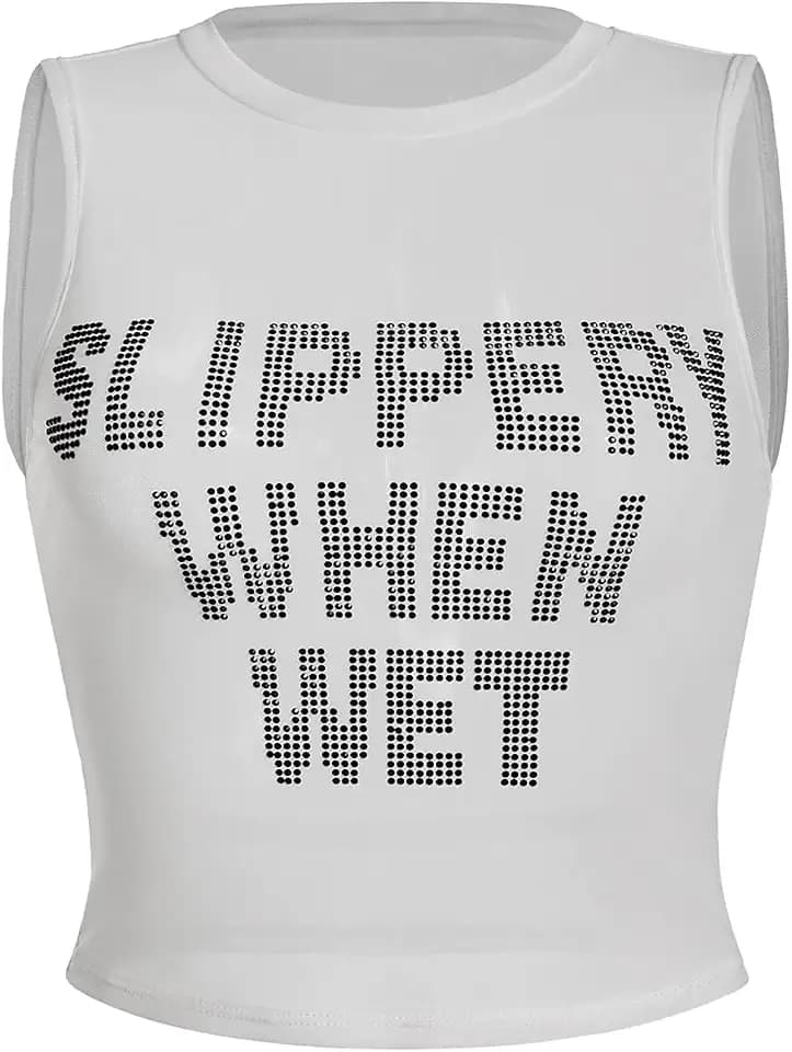 WDIRARA Women's Sparkly Rhinestone Mesh Tank Top Sheer Sleeveless Clubwear