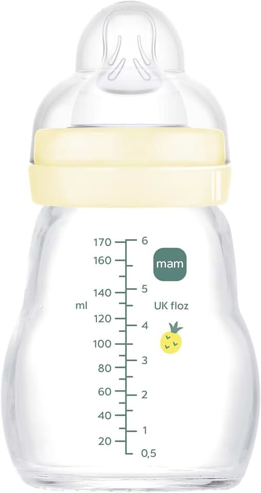 MAM Glasflasche, für Neugeborene, 0-2 Monate, 170 ml, mit 1 Sauger 1 mit langsamem Fluss aus Silikon, leicht anzunehmen, leicht zu reinigen, Feel Good, neutral, 1 Stück