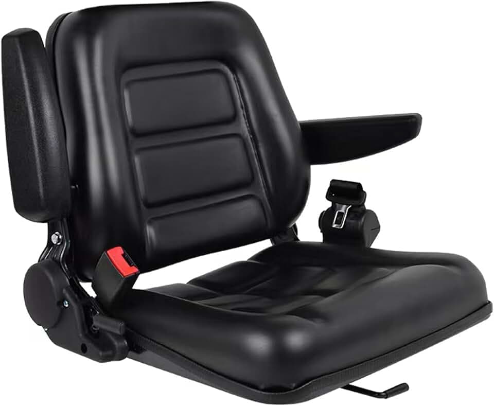 Sedeke Universal Forklift Seat,Fold Down Tractor Seat with Adjustable Angle Back Armrest, Armrest And Safety Belt,for Tractor, Excavator Skid Loader Backhoe Dozer Telehandler