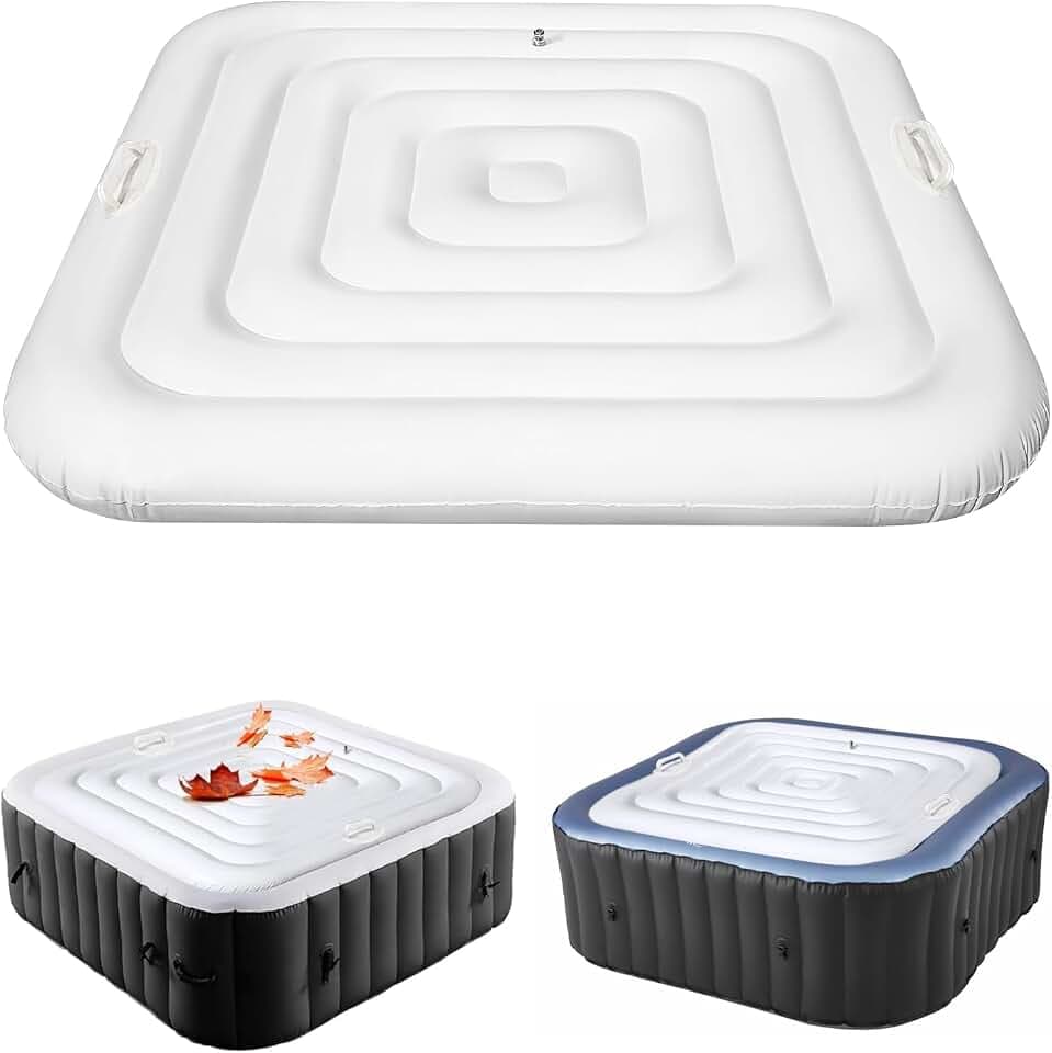 Inflatable Hot Tub Cover, Energy Saving Lid for Outdoor Square Hot Tub, Windproof Rain-Proof Cover Protector Compatible with Most Inflatable Hot Tubs
