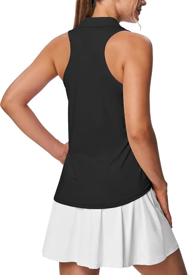 BGOWATU Women's Golf Shirts Sleeveless Collared V Neck Tennis Polo Quick Dry UPF 50+ Workout Racerback Tank Tops
