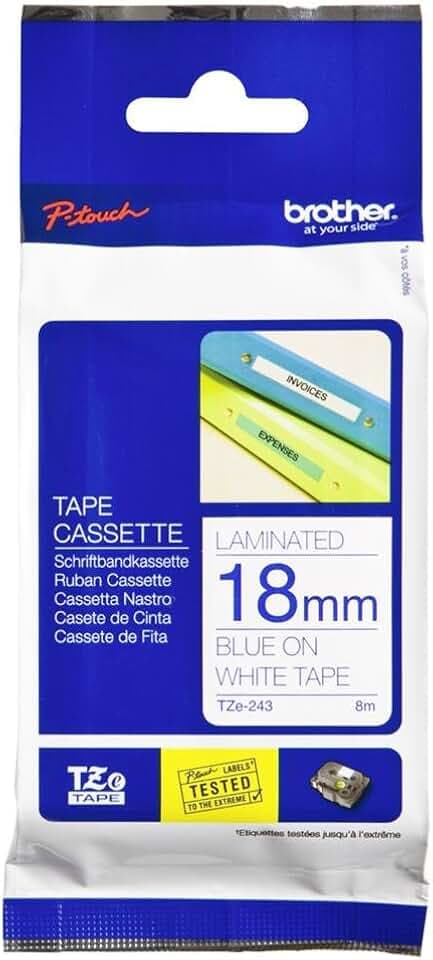 Brother Original P-touch Schriftband TZe-243 18 mm, blau auf weiß (kompatibel u.a. mit Brother P-touch 1830VP, -D400/VP, -D450, -D600/VP, -P700, -2430)