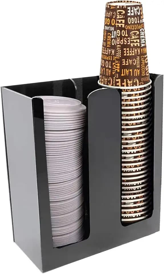 Together-Life Papier-Kaffeetassen-Organizer-Spender, Einwegbecher-Deckelhalter, Präsentationsaufbewahrung, Kaffee, Milch, Teeshop, Restaurant-Zubehör, Halloween-Partyzubehör (2 Fächer, schwarz)