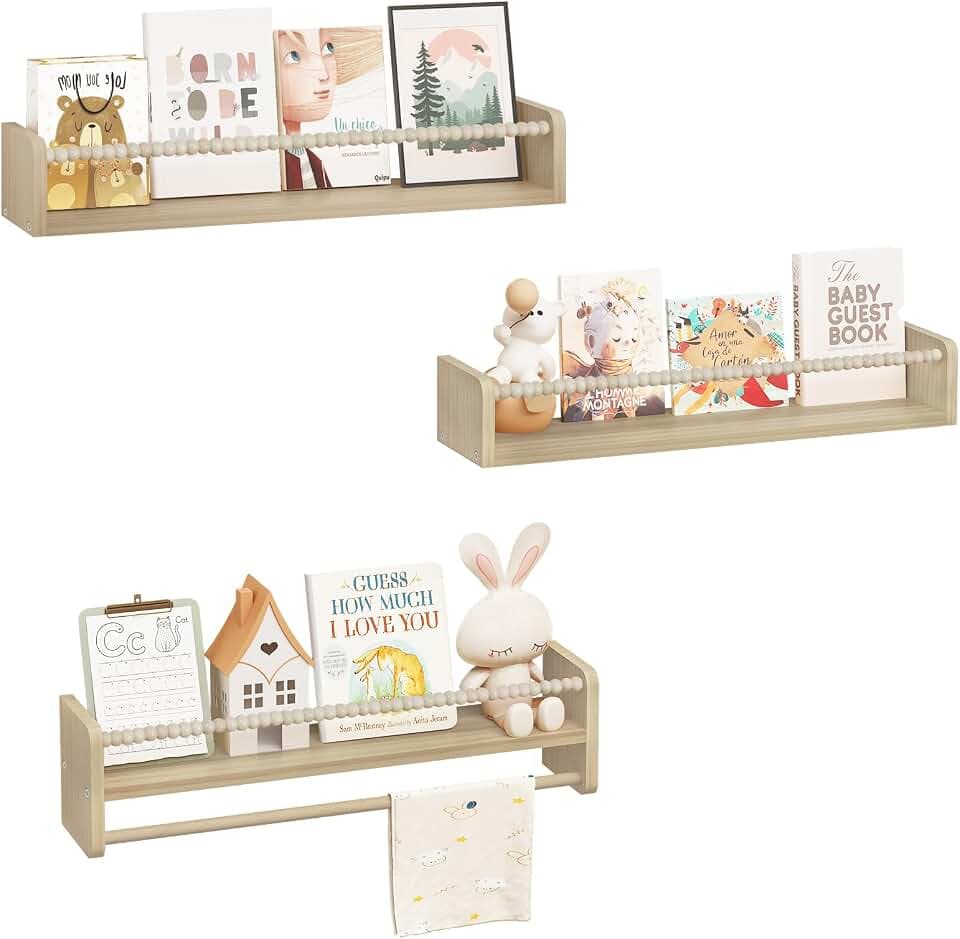 WOLTU 3er Set Kinder Bücherregal Wand, 60cm Wandregal Kinderzimmer