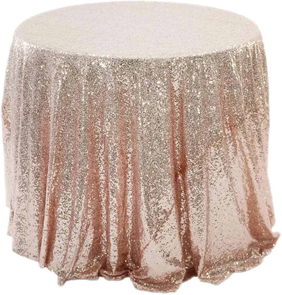 Glitzer Pailletten Tischdecke,Tischdecke Abwaschbar Rund 120cm,Tischläufer Stoff Tischtuch Tischwäsche Tafeltuch für Geburtstag, Hochzeit, Party, Halloween, Weihnachten,Rose Gold