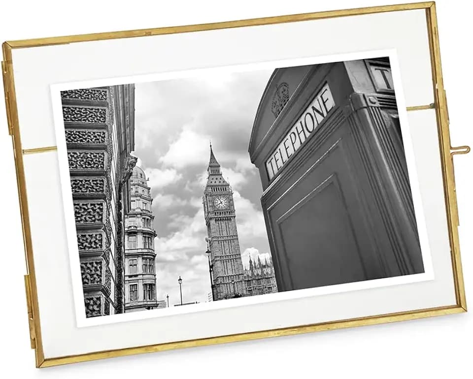 Isaac Jacobs 7x5 Gold Horizontal Metal Floating Photo Frame Clasp Closure