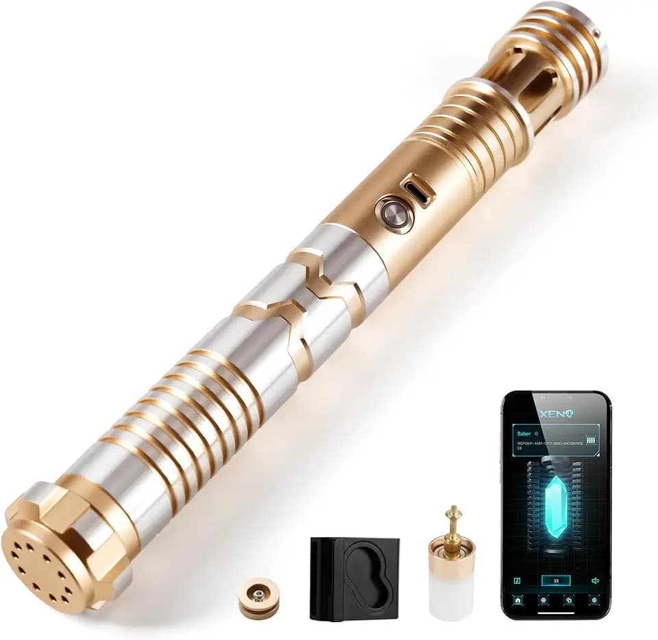 Upgrade Xeno 3.0 Sensitive Smooth Swing Xenopixel Light Saber, Motion Control 34 Set Sound Fonts Light Saber, 12 Types Blade Mode, Infinite Color Changing, Rechargeable Light Sabers Toy Tools-Gold