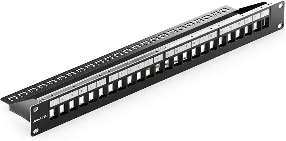 deleyCON 24 Port Patchpanel Patchfeld Keystone 1 HE 19 Zoll - Schwarz