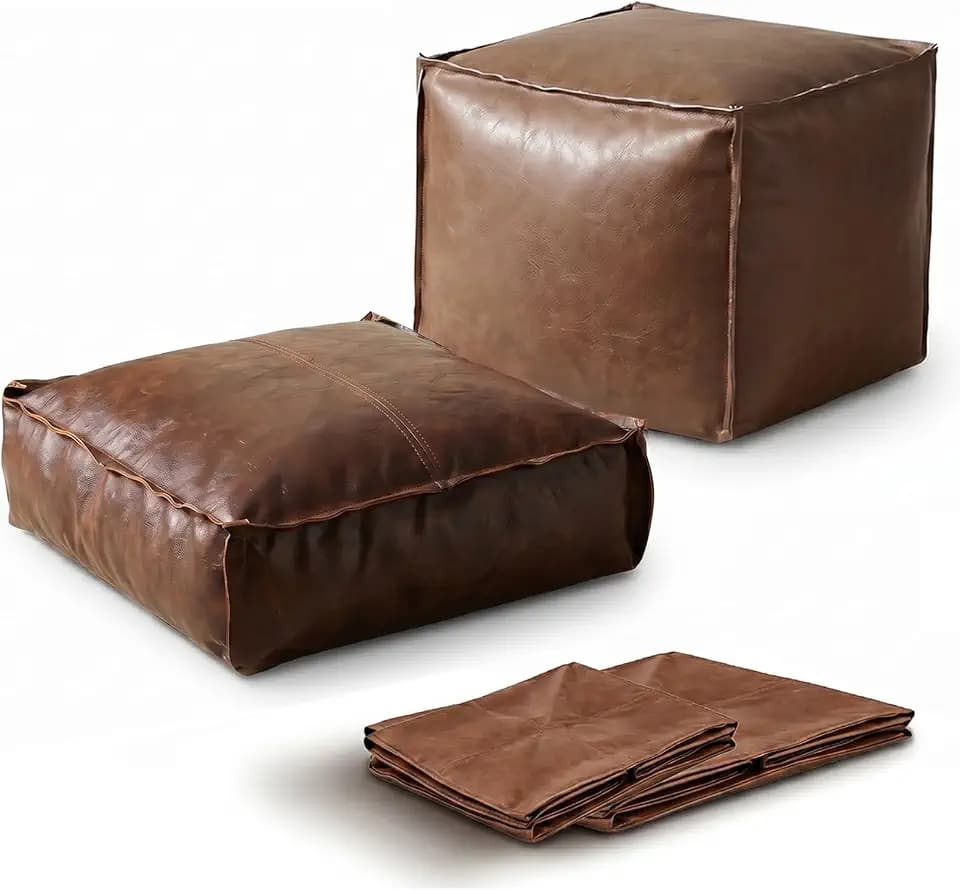 Leather Pouf Cover 2cs Wash-Free Fabric Unstuffed Ottoman Footrest