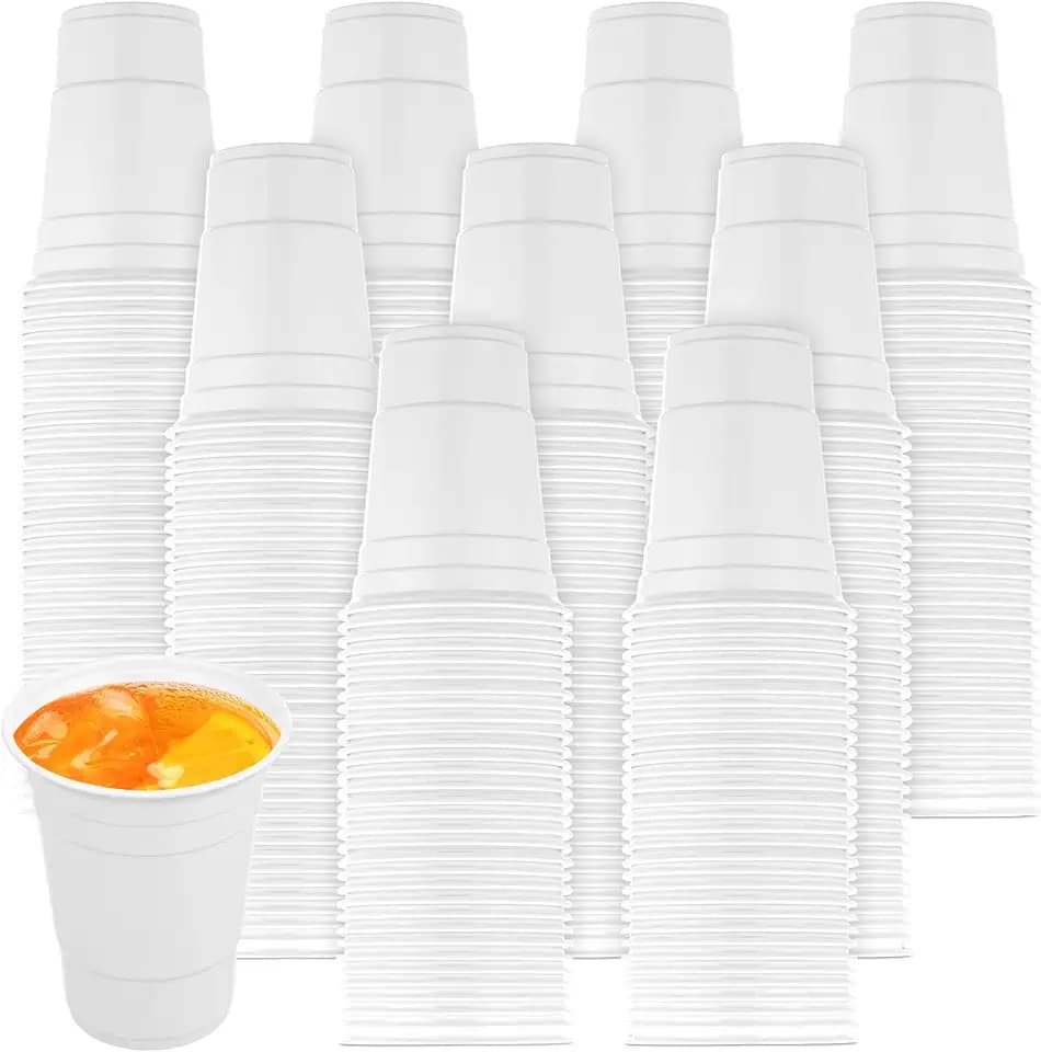 Bokon 200 Pack White Plastic Cups 16 oz Disposable Party Cups