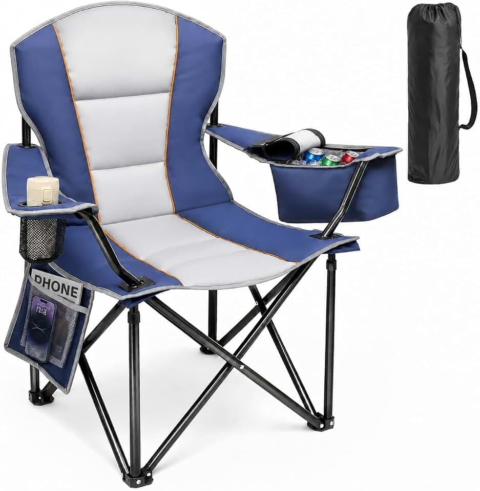 ZENPETIO Oversized Camping Chair, Heavy Duty Folding Lawn Chairs 500 lbs