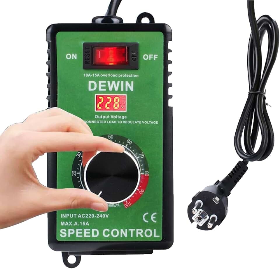 DEWIN Drehzahlregler, Drehzahlregler 230V Motor Lüftersteuerung Stufenloser Drehzahlregler Spannungsregler 15A Überlastschutz für Winkelschleifer/Bläser/Handbohrer/Kreissägen