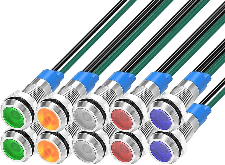 Gebildet 10pcs 6mm 3V-4.5V-5V-6V-7.5V-9VDC LED Metal Indicator Light Waterproof Signal Lamp Pilot Dash Directional Car Truck Boat with Wire(Red/Orange/Blue/Green/White)