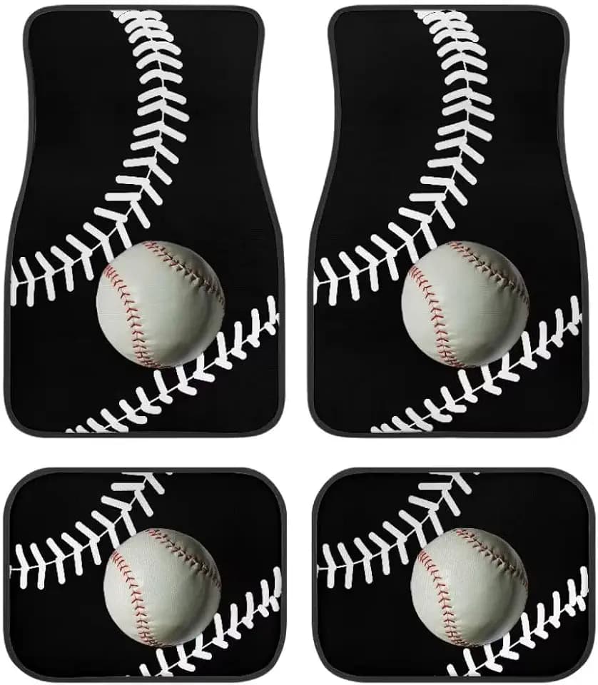 Baseball Print All Weather Floor Mats for Car SUV & Truck - Automotive Floor Mats 4 Pieces Set (Front & Rear), Heavy Duty Protection