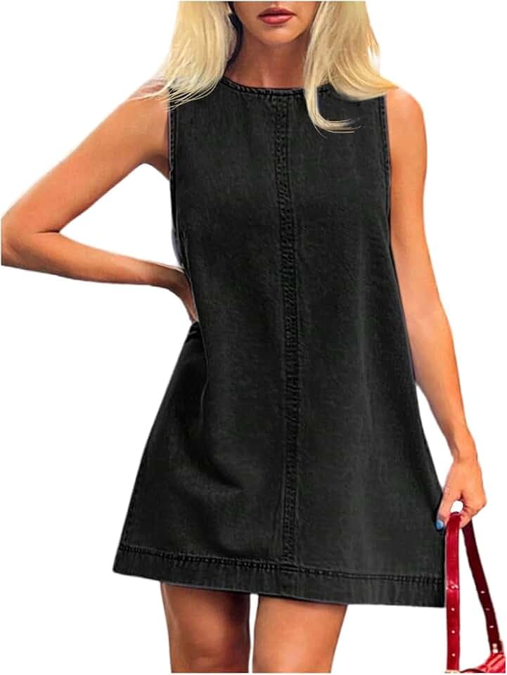 Milumia Women's Crew Neck Sleeveless Jean Denim Mini Dress Concert Outfits