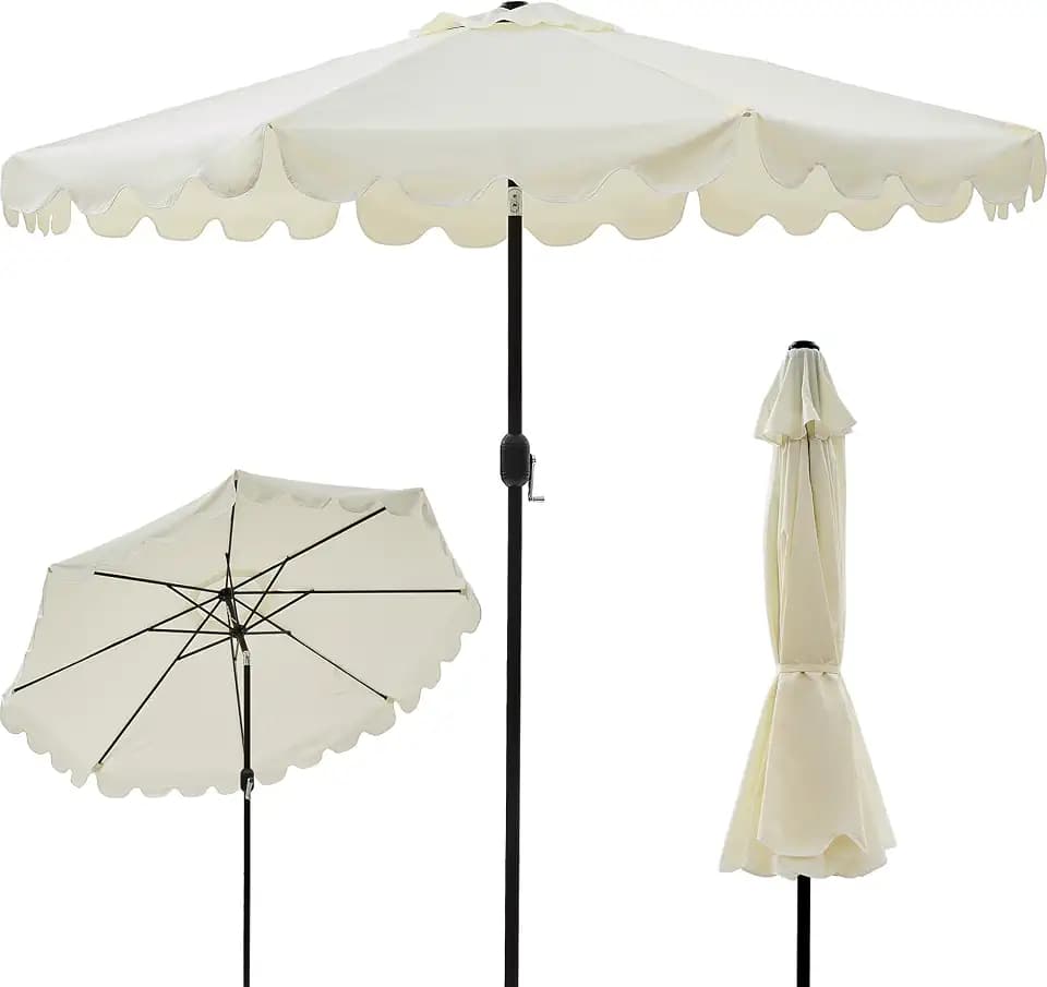 9FT Scalloped Patio Umbrella with Crank & Tilt, Wind Vent,UV-Resistant Outdoor Umbrella with Wavy Trim,Wind Resistant Patio Umbrella for Terrace,Courtyard,Lawn