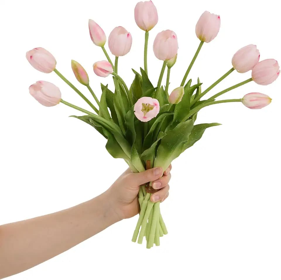 15 Pcs Light pink tulips artificial flowers faux tulips real touch Latex