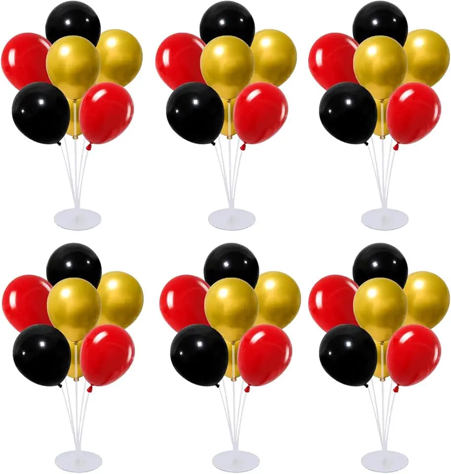 6 Set Balloon Stand Kit for Table Centerpieces With Balloon and Base Party Decorations for Birthday Wedding Retirement Graduation Baby Shower (Red Gold Black)