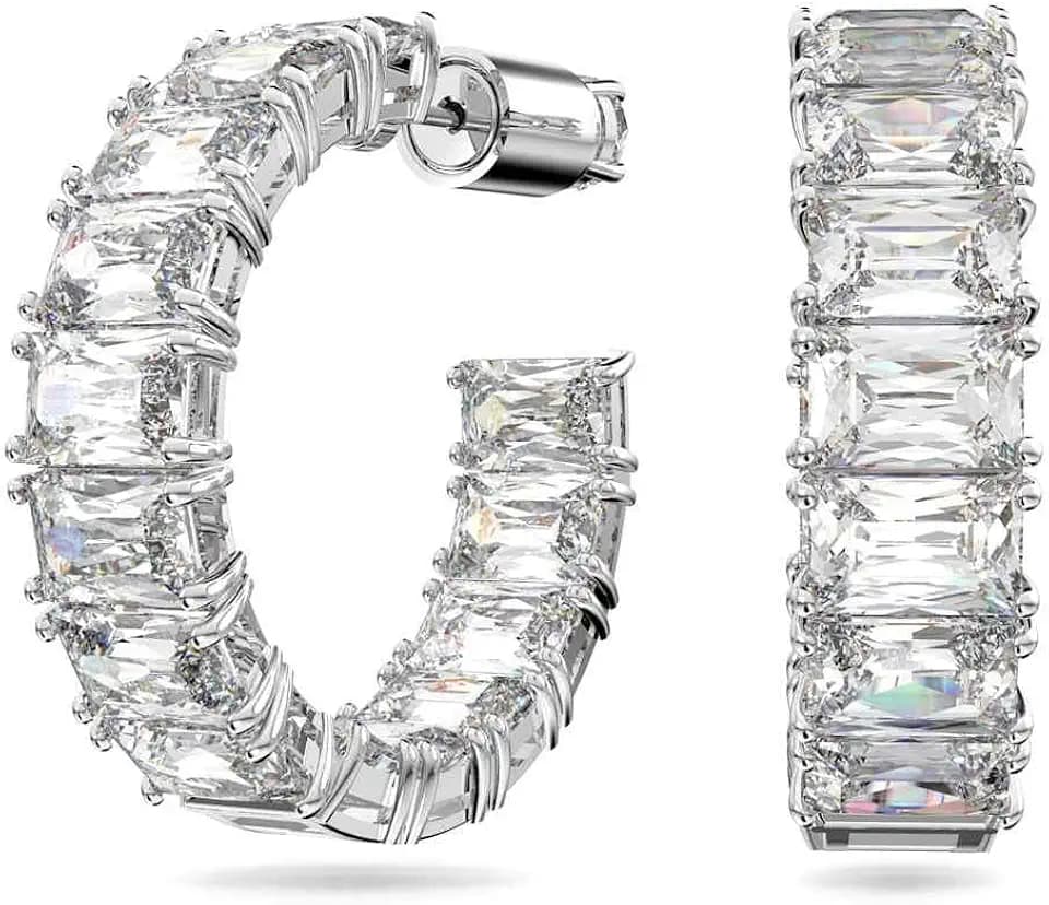 Swarovski Matrix Crystal Hoop Earrings, Blue and Clear Crystals, Rhodium Finish