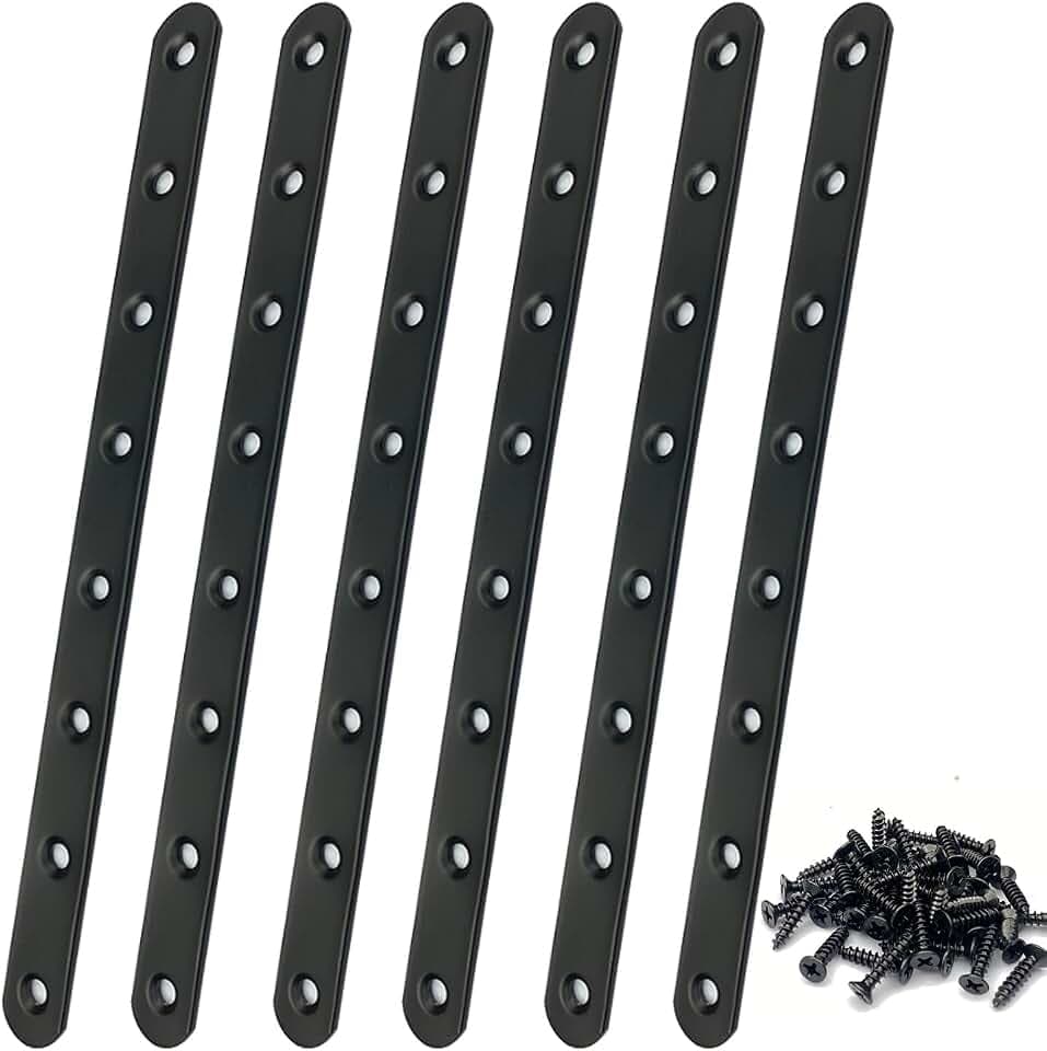 Flachverbinder Edelstahl 293 x 19 x 3mm Flat Connector Flacheisen Gelocht Flachverbinder Schwarz Für Schrank Möbel Ausbessern Tisch 6stk(6, 293*19*3MM)