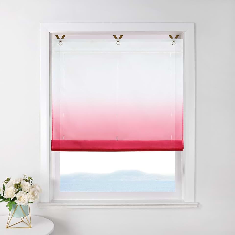 ESLIR Raffrollo ohne Bohren, Farbverlauf Gardinen, Rot BxH 80x130cm