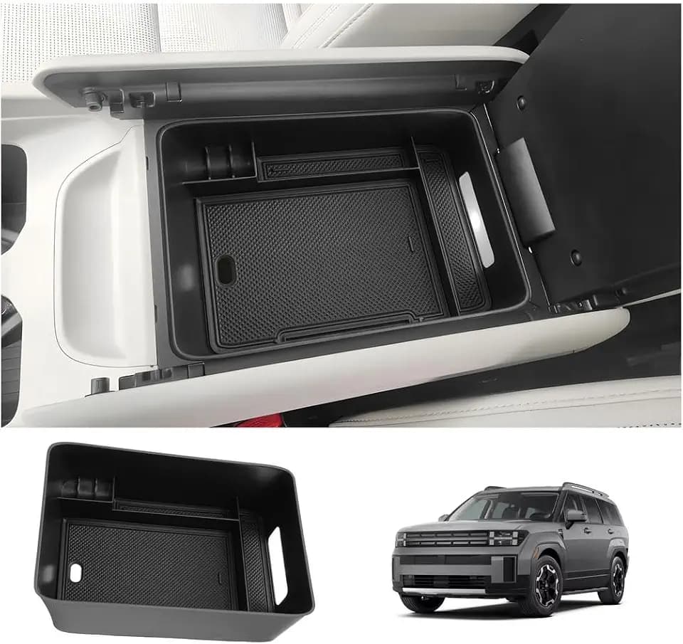 LUWU Center Console Organizer for 2024 2025 2026 Hyundai Santa Fe SE/SEL/XRT/Limited/Calligraphy Accessories Armrest Console Tray Storage Box ABS Material 2025 2026 Santa Fe Accessories Black