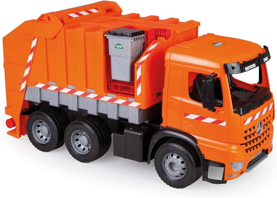 Lena 02168 - Starke Riesen Müllwagen Mercedes Benz Arocs, orange, ca. 74 cm, Müllfahrzeug mit 3 Achsen, großes Spielfahrzeug für Kinder ab 3 Jahre