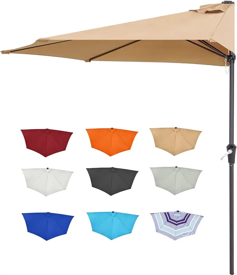 ABCCANOPY Patio Umbrella 9FT Outdoor Half Umbrella(Khaki)