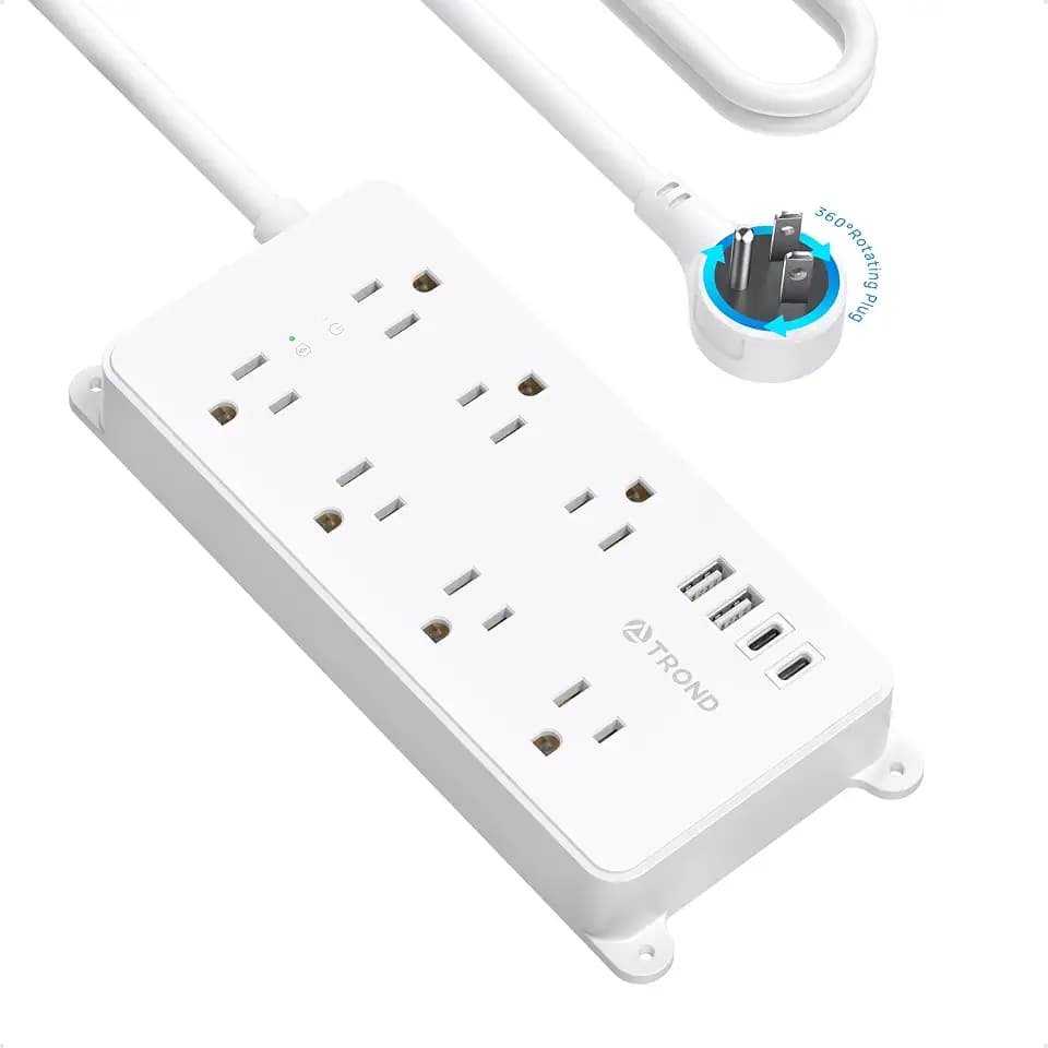 TROND 360° Rotating Plug Power Strip, 10ft Extension Cord, White