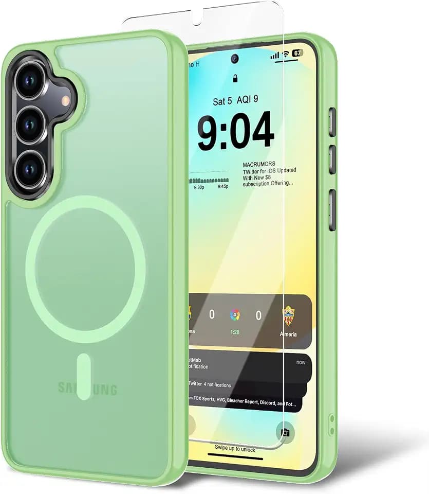 for Samsung Galaxy S26 FE Case with Screen Protector, Compatible with Magsafe Shockproof Protection Ultra Slim Translucent Matte Phone Cover-Matcha Green
