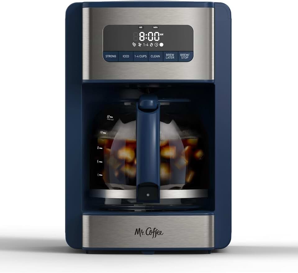 Mr. Coffee® 12 Cup Coffee Maker, Programmable Coffee Maker with Strong Brew and Iced Coffee Brew Settings, Small Batch Setting for 1 to 4 Cups, Abyss Blue