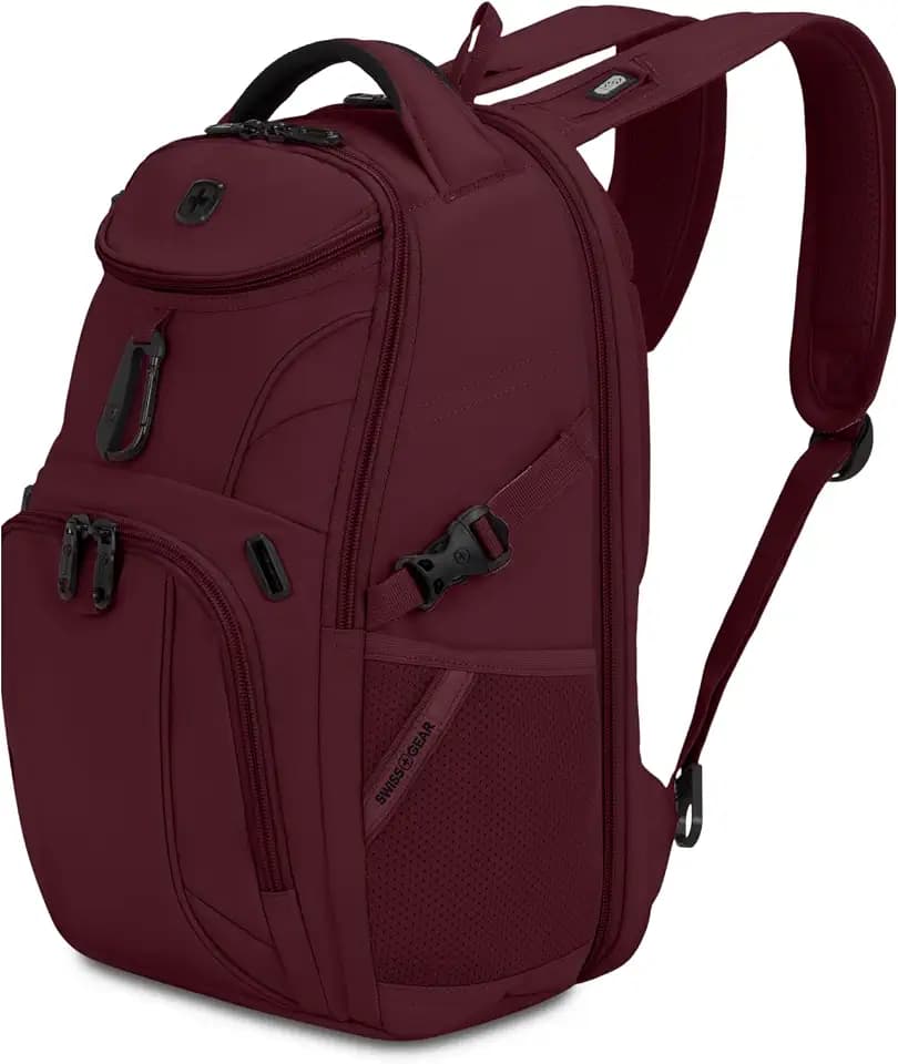 SwissGear 1900 Mini ScanSmart 16-Inch Backpack, Fits Up to 13-Inch Laptop, RFID Protection & ScanSmart TSA-Friendly Compartment, Merlot