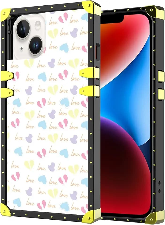 Für iPhone 14 Square Edge Phone Case Cute Cartoon Love Heart Flexible Premium Anti-Scratch Protective for iPhone 14