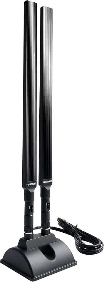 TECHTOO WiFi Antenna 12dBi Dual Band 2.4GHz 5GHz RP-SMA WiFi Antennae with Magnetic Base and 4ft Extension Cable for PC Desktop Computer PCIe Bluetooth Wireless Network Card Motherboard WiFi Router