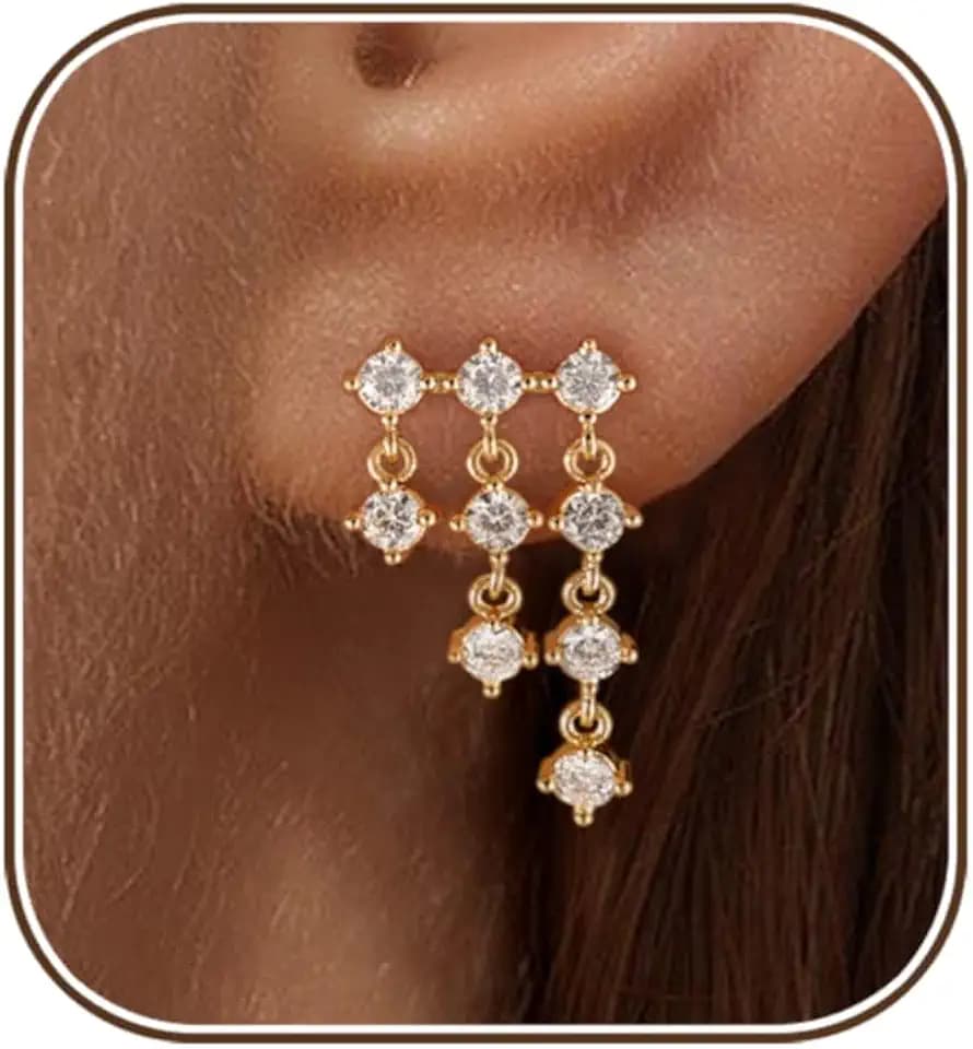 Dangle Earrings for Women,Dainty 14K Gold Plated Tassel Earrings