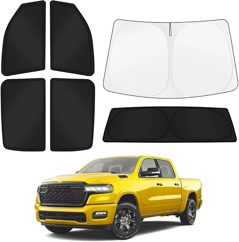 KUST Car Window Shades for Dodge Ram 1500 2019-2025 2026 (Crew Cab) Windshield Sun Shade Side Window Cover UV Block Privacy Protection Ram Accessories for Camping Blackout Rear Back Full Set 6PCS