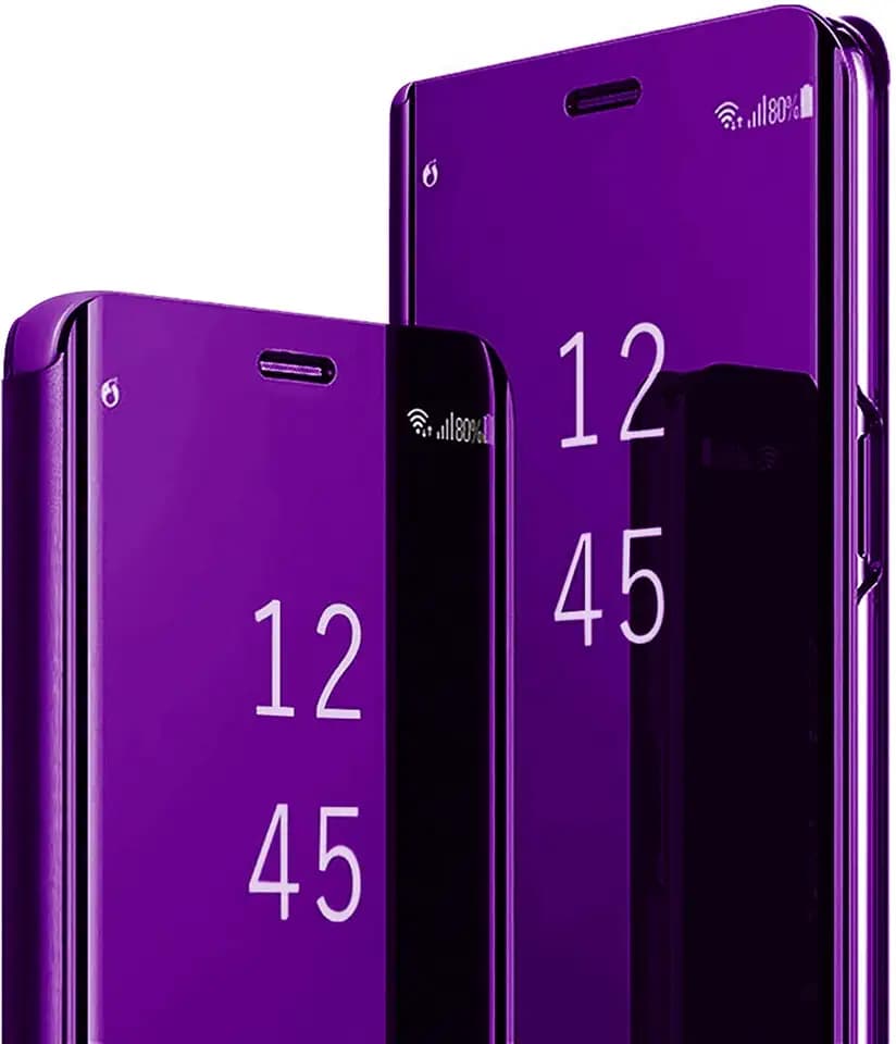 17 Pro Max Case Compatible with iPhone 17 Pro Max 5G Cell Phone Case with Kickstand, PU Leather, Clear View Makeup Mirror Flip Cover, Shockproof Protective Cover for iPhone 17 Pro Max 5G (Purple)