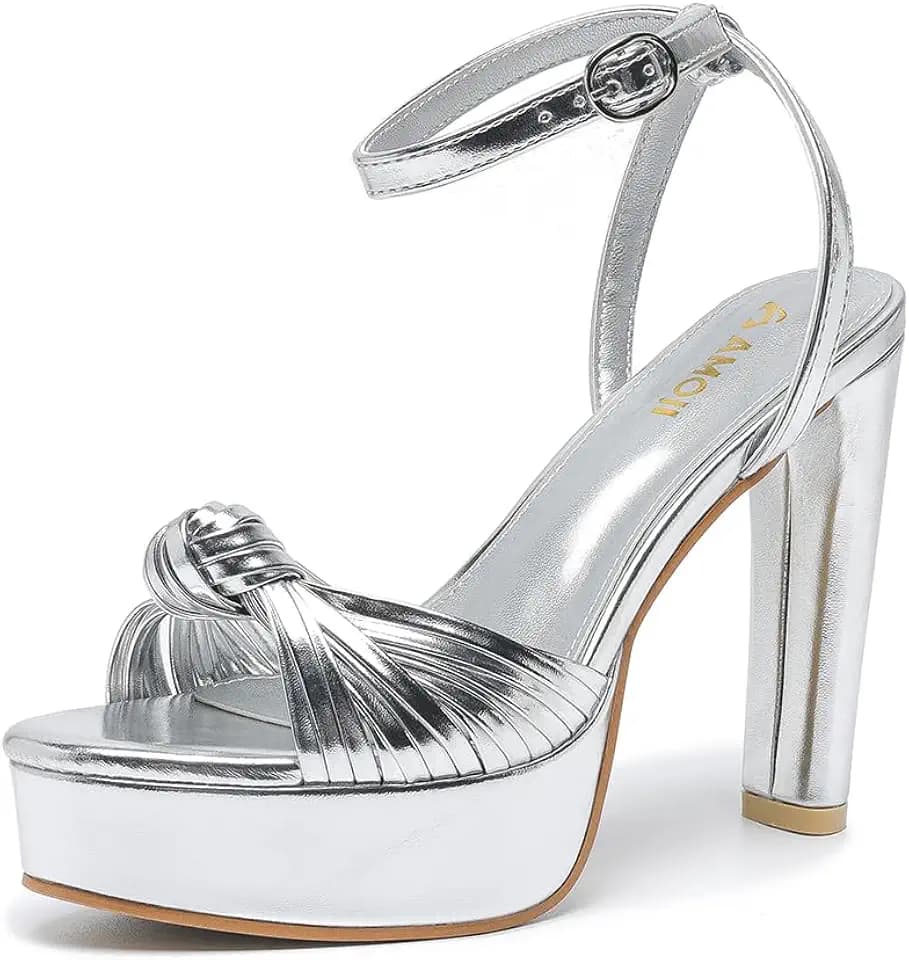 Amoji Women's 4 Inch Platform Heels With Ankle Strap - Chunky Dressy Sandals for Women FZ319
