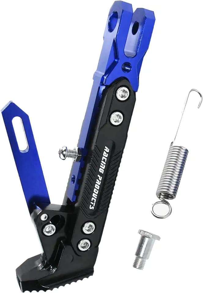 Motorcycle CNC Kickstand Adjust Tripod Holder Universal Aluminum Motor Scooter Modified Foot Side Stand Motorcycle Accessories (Blue)