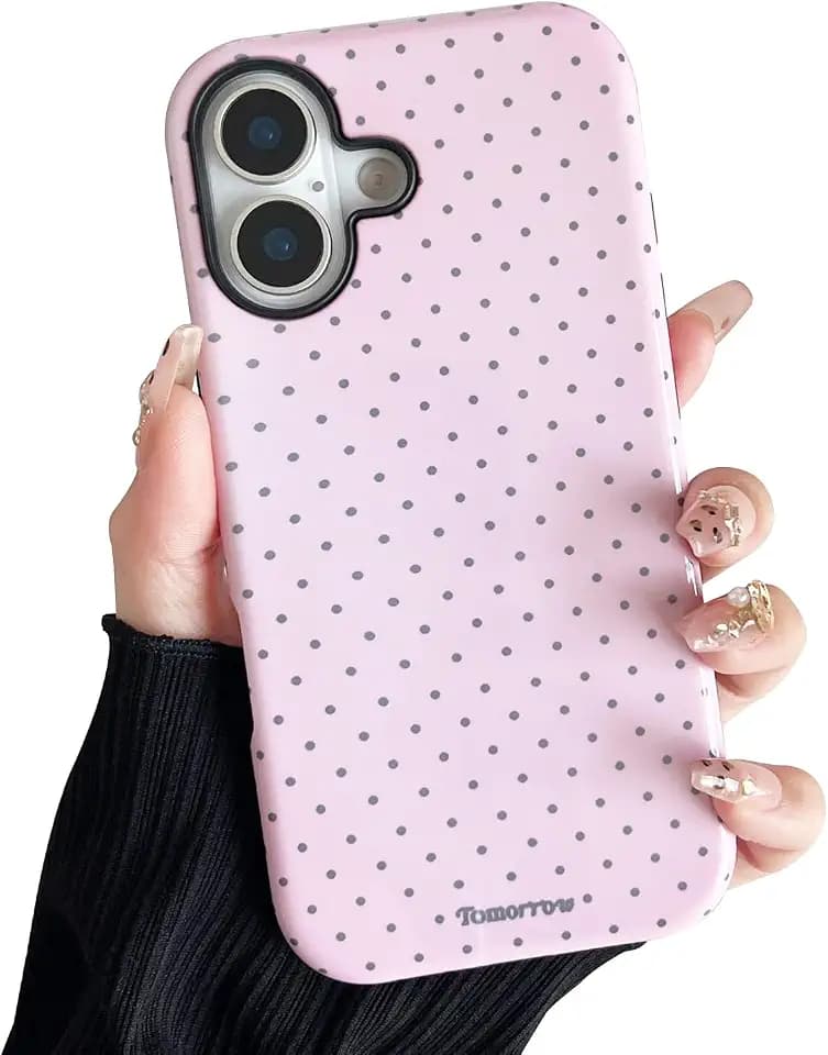 Compatible with iPhone 17 Case, Simple Cute Polka Dot Phone Case with Shockproof Soft TPU and Hard PC Protective Phone Cover for Women Designed for iPhone 17 6.3", Pink
