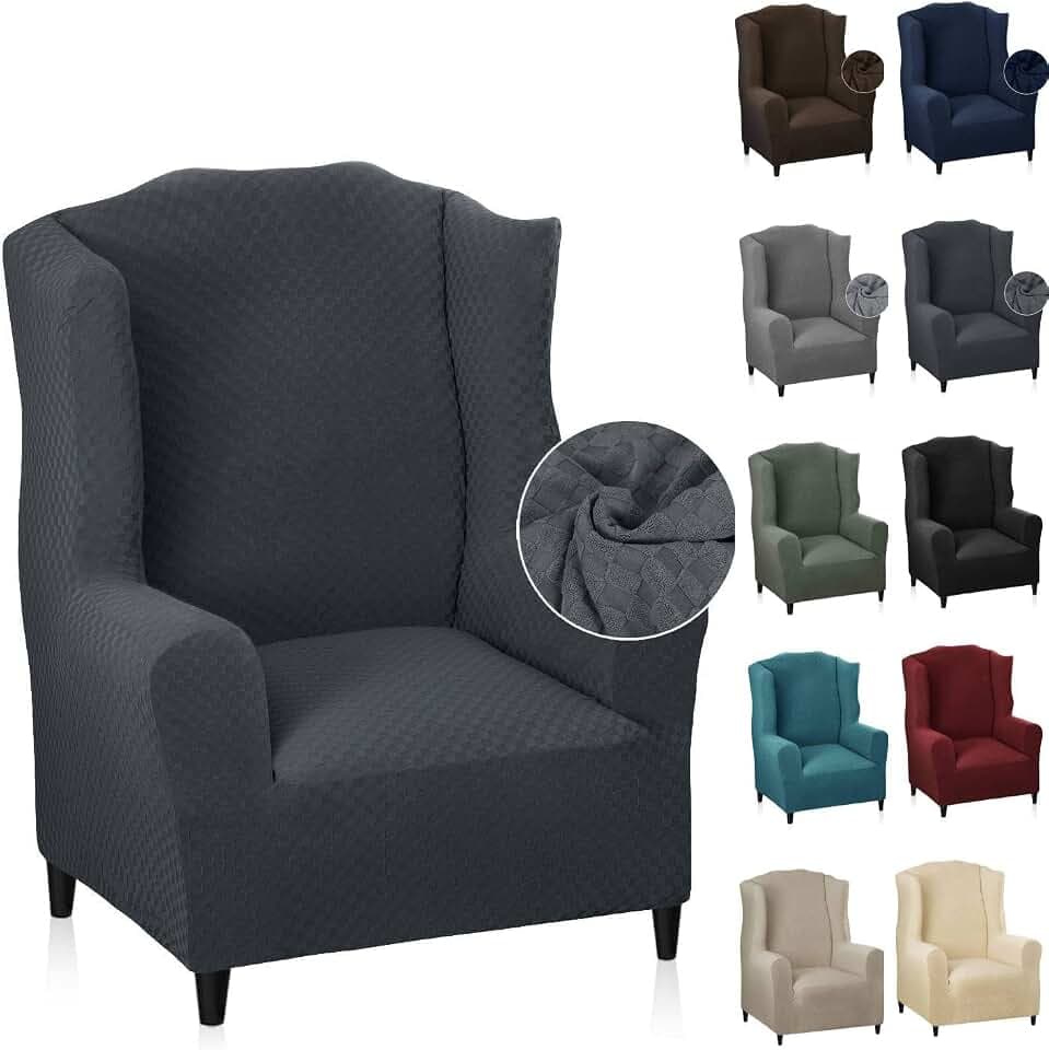 MAXIJIN Elastischer Sesselbezug mit Ohren 1 Stück Jacquard Sofaschutz Kopfstütze Sofabezug Sessel mit breiter Rückenlehne (Dunkelgrau)
