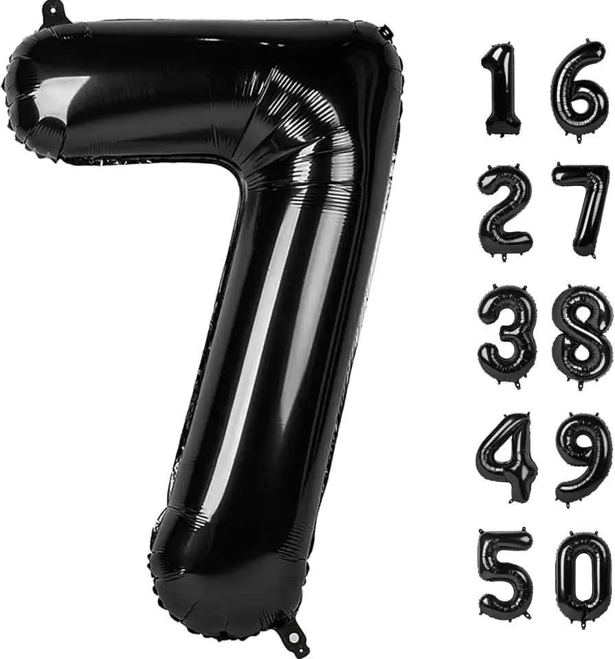 40 Inch Black Number 7 Balloons Foil Digital Helium Number Balloons