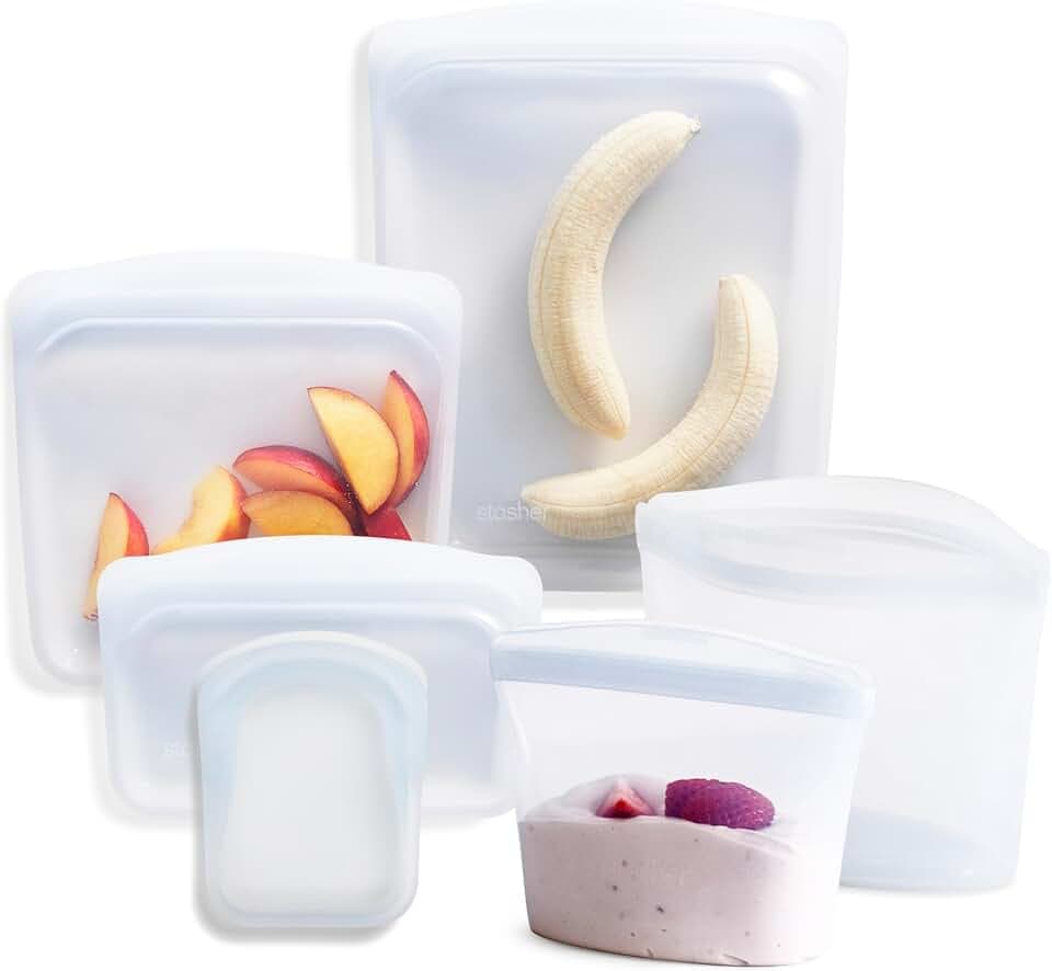 Stasher Premium Reusable Silicone Food Storage Bags, 6-Pack, Clear